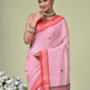 Gulbadan handwoven Bomkai Mul cotton saree in rosy pink