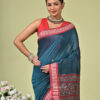Panna handwoven emerald green Bomkai pure cotton saree