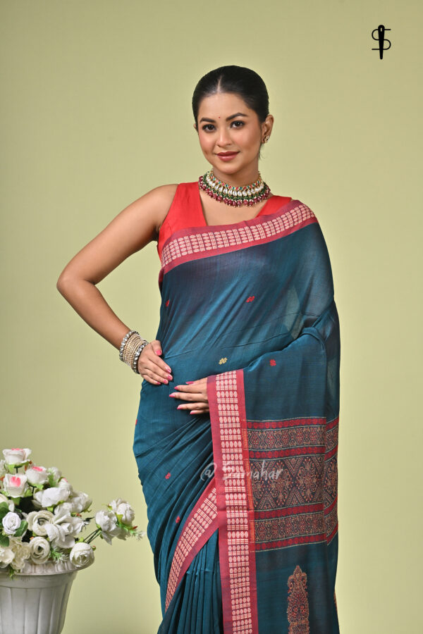 Panna handwoven emerald green Bomkai pure cotton saree