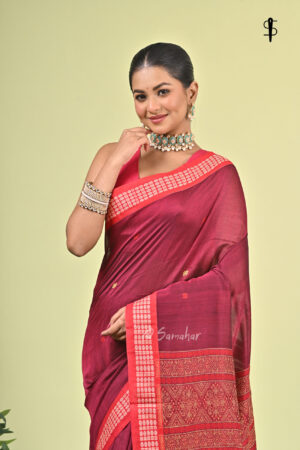 Preyashi handwoven magenta Bomkai pure cotton saree