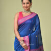 Neelakshi handwoven Bomkai pure cotton saree in deep blue