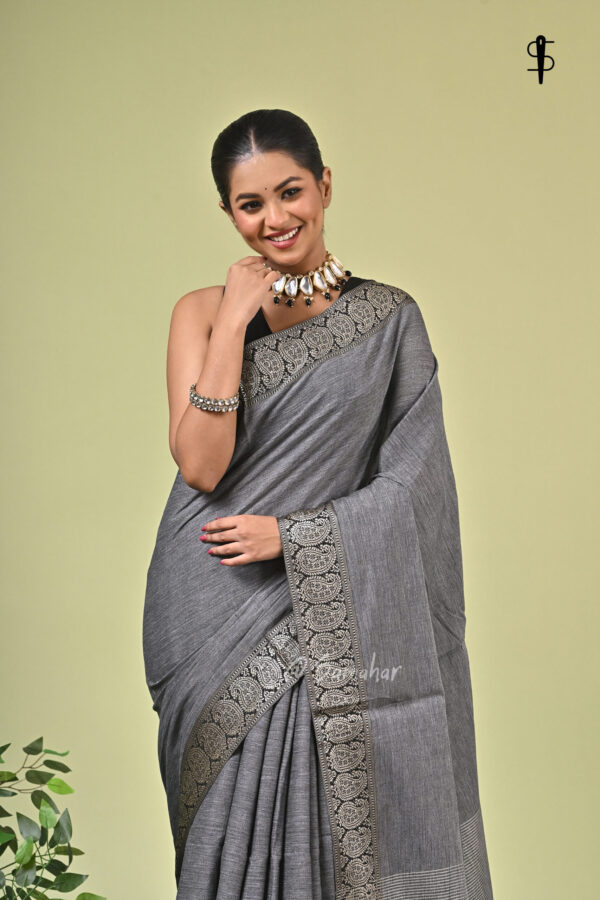 Nisha / নিশা 1 Nisha handwoven charcoal grey cotton saree