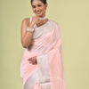 Minima I handwoven pure cotton saree in light pink and silver grey with silk border