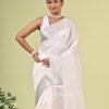 Minima II - Pure Cotton Saree with Silk Border in Twill Weave 6 Minima II handwoven pure cotton saree in white and muted silver with silk border