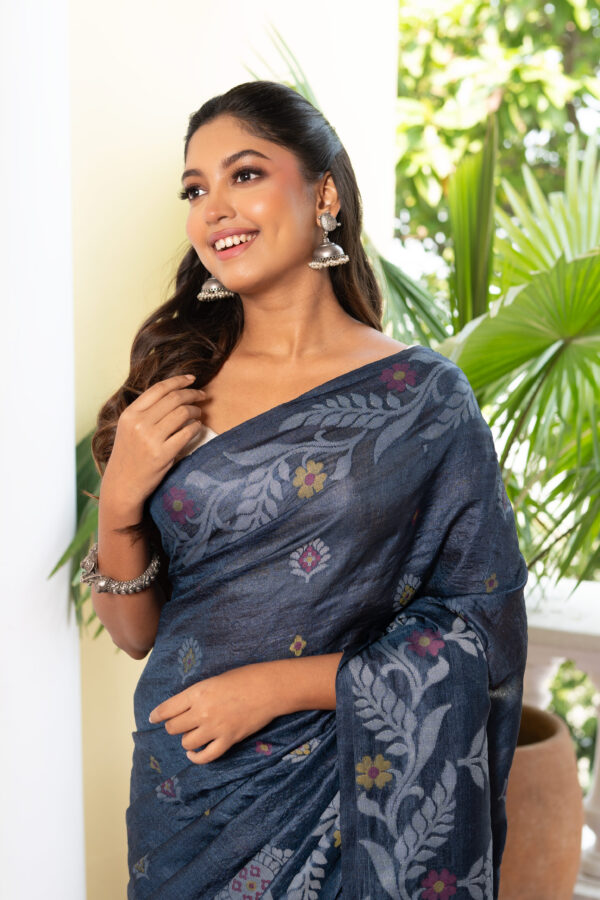Mohini / মোহিনী 1 Mohini handwoven metallic blue pure Tussar Jamdani saree
