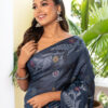 Mohini / মোহিনী - Printed Tussar Saree in Metallic Blue 5 Mohini handwoven metallic blue pure Tussar Jamdani saree