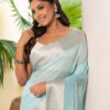 Akashleena (আকাশলীনা) - Pure Cotton Saree with Silk Border in Twill Weave 5 Akashleena handwoven pure cotton saree with silk border