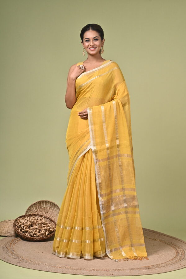 Hiranmayi (হিরণ্ময়ী) - Pure Tissue Silk Saree with Metallic Zari 1 Hiranmayi golden yellow pure tissue silk saree with metallic zari