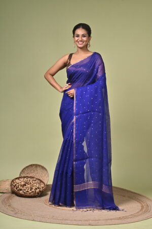 Shrimoti royal blue raw silk saree with all-over sequin work