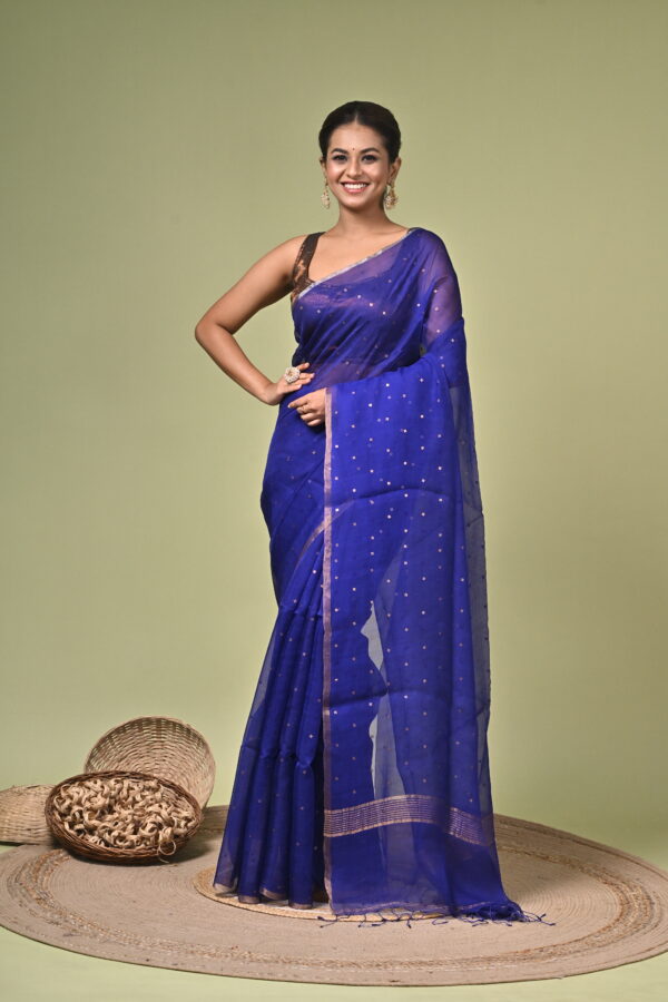 Shrimoti (শ্রীমতী) - Raw Silk Saree with Sequins 1 Shrimoti royal blue raw silk saree with all-over sequin work