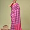 Madhumalati pure cotton checked saree in mauve, plum and coral pink