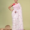 Jyotsna (জ্যোৎস্না) - White Pure Cotton Handloom Saree 6 Jyotsna white pure cotton handloom saree with pink and indigo detailing