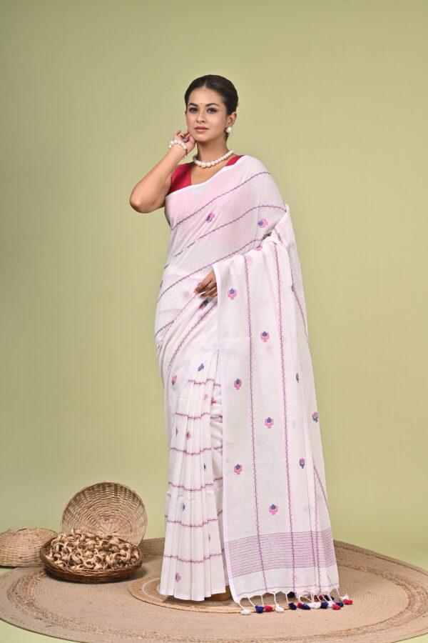 Jyotsna (জ্যোৎস্না) - White Pure Cotton Handloom Saree 3 LPS 4460