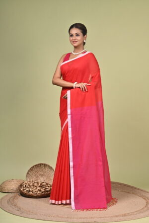 Rangrez red and pink pure cotton handloom saree