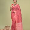 Rangsutra - Silk Cotton Warp-Printed Saree 5 Rangsutra silk cotton warp-printed saree in coral pink with wine-maroon woven pattern