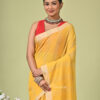Sonajhuri (সোনাঝুরি) - Pure Cotton Saree with Jute Sections 6 Sonajhuri pure cotton yellow saree with jute work stripes and silk borders
