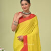 Roudrika handwoven pure cotton Bishnupuri saree in bright yellow with red and black Naksha