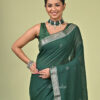 Bonoshree pure cotton handloom bottle green saree with white motifs