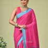 Rupkatha handwoven pure cotton Bishnupuri saree in soft pink with deep blue and sky blue Naksha