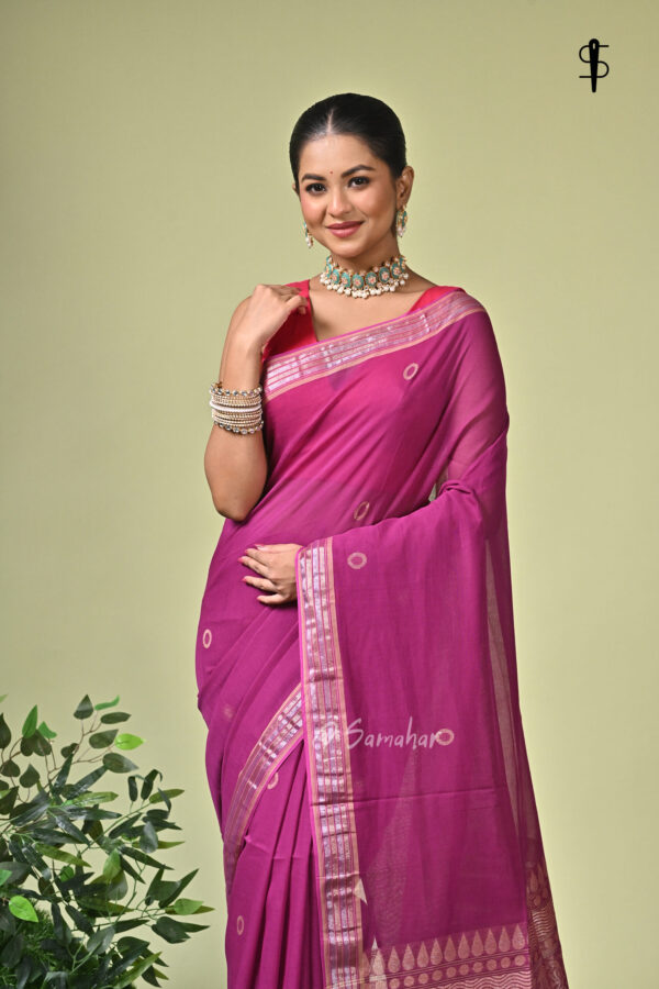 Ragini (রাগিণী) - Pure Cotton Handloom Saree 1 Ragini pure cotton handloom magenta saree with woven motifs