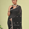 Krishnakoli pure cotton handwoven black saree with beige floral motifs