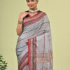 Chairenu pure cotton Manipuri saree in ash grey with maroon and black detailing