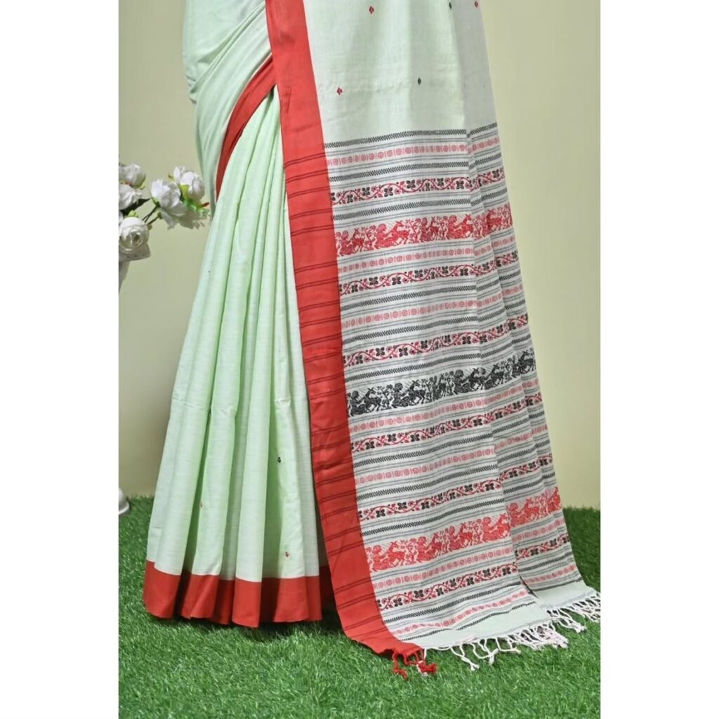 Home 14 Pure Cotton Handloom Saree (Bishnupuri Baluchari motif)Running blouse piece- YesPrice- 2500-- +